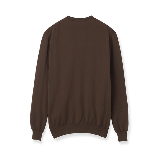 イタリア製 長袖クルーネックコットンニット ブラウン