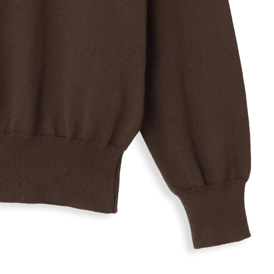 イタリア製 長袖クルーネックコットンニット ブラウン
