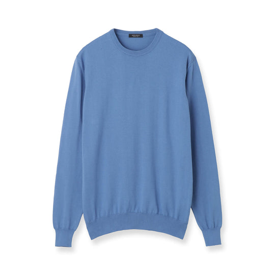 イタリア製 長袖クルーネックコットンニット スカイブルー