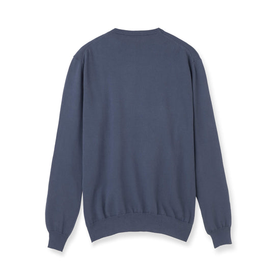 イタリア製 長袖クルーネックコットンニット ブルーグレー