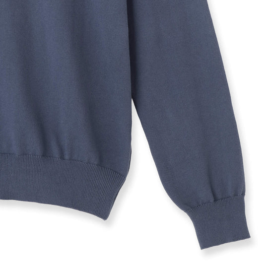 イタリア製 長袖クルーネックコットンニット ブルーグレー