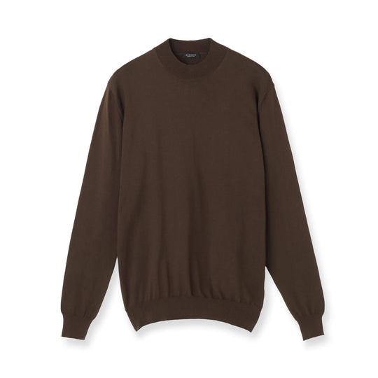 イタリア製 長袖モックネックコットンニット ブラウン