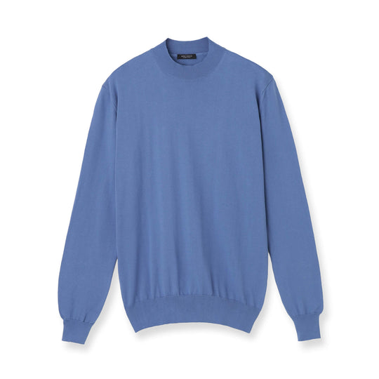 イタリア製 長袖モックネックコットンニット スカイブルー