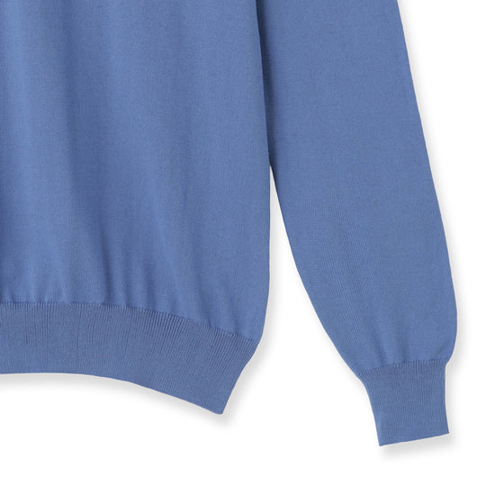 イタリア製 長袖モックネックコットンニット スカイブルー