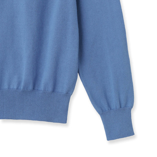 イタリア製 長袖クルーネックコットンニット スカイブルー