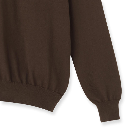 イタリア製 長袖モックネックコットンニット ブラウン
