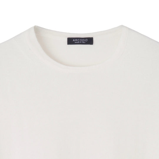 イタリア製 半袖クルーネックコットンニット ホワイト