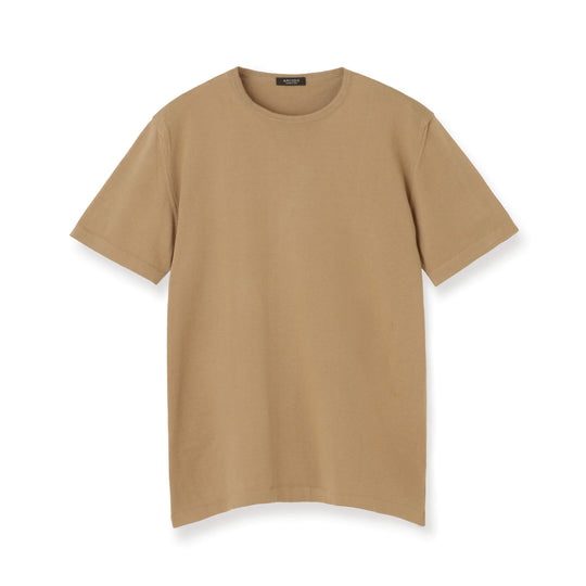 イタリア製 半袖クルーネックコットンニット キャメル