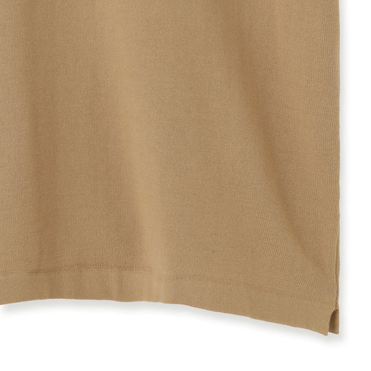 イタリア製 半袖クルーネックコットンニット キャメル