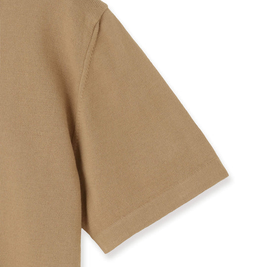 イタリア製 半袖クルーネックコットンニット キャメル