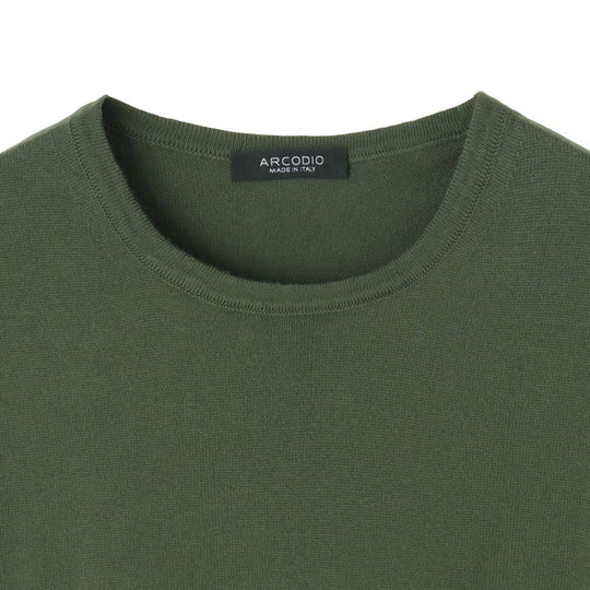 イタリア製コットンニット 半袖クルーネック アーミー