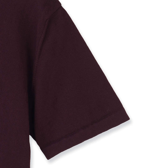 イタリア製コットンニット 半袖クルーネック ボルドー