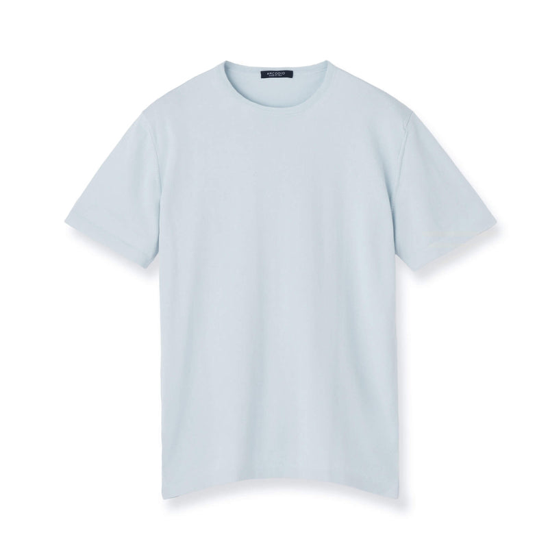 イタリア製コットンニット 半袖クルーネック サックスブルー – MINIMAL