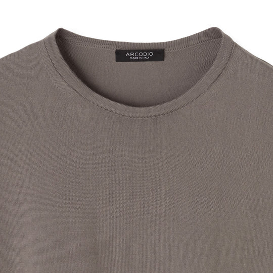 イタリア製 半袖クルーネックコットンニット グレージュ