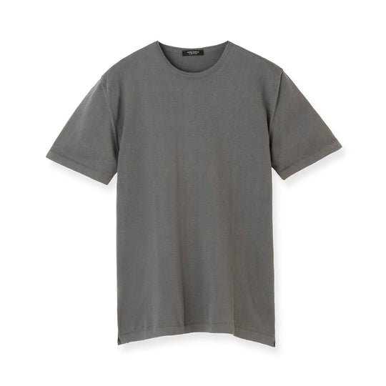 イタリア製 半袖クルーネックコットンニット グレー