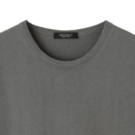 イタリア製 半袖クルーネックコットンニット グレー