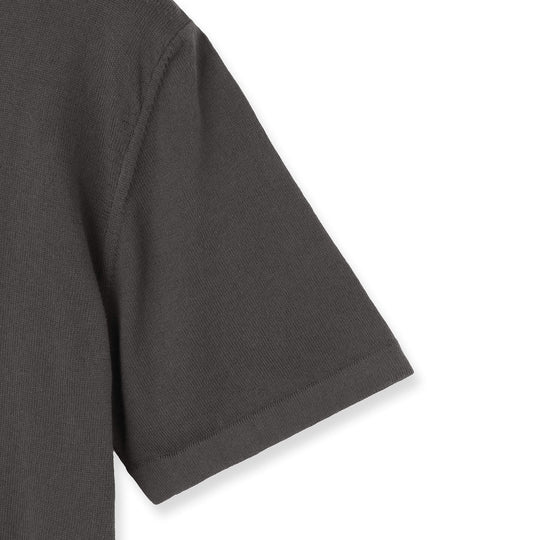 イタリア製コットンニット 半袖クルーネック チャコールグレー