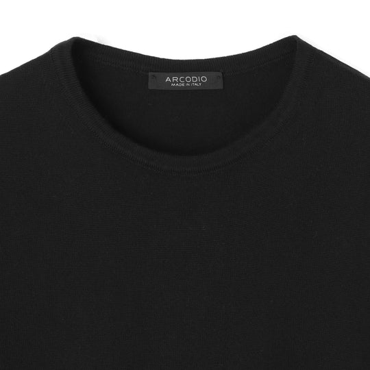 イタリア製 半袖クルーネックコットンニット ブラック
