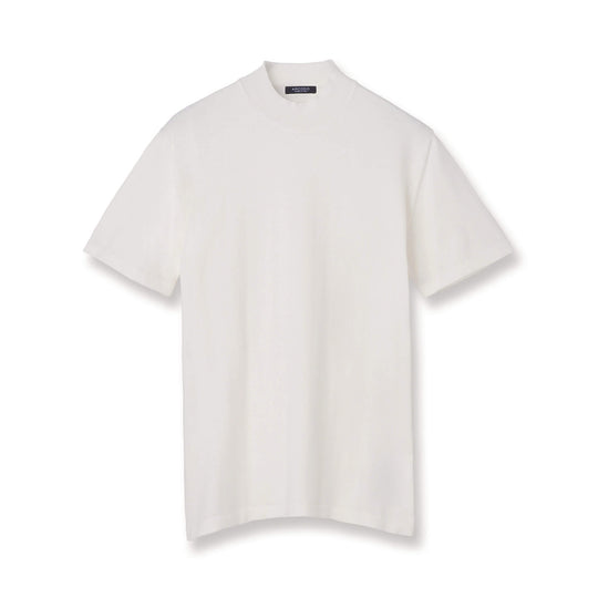 イタリア製 半袖モックネックコットンニット ホワイト