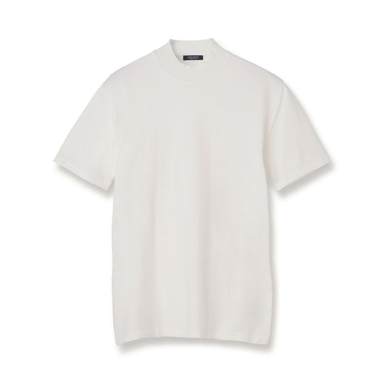 イタリア製コットンニット 半袖モックネック ホワイト