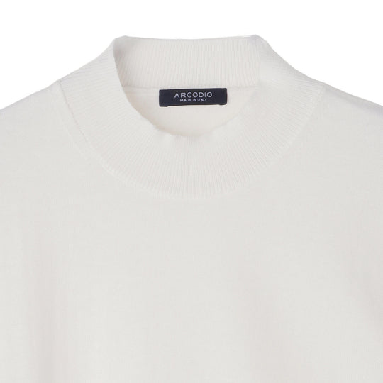 イタリア製 半袖モックネックコットンニット ホワイト