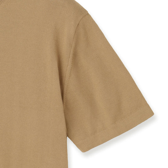 イタリア製 半袖モックネック コットンニット キャメル