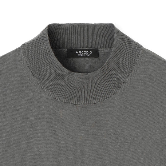 イタリア製 半袖モックネック コットンニット グレー