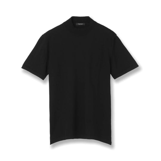 イタリア製 半袖モックネック コットンニット ブラック