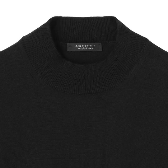 イタリア製 半袖モックネック コットンニット ブラック