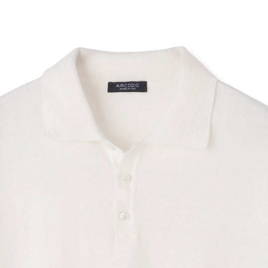 イタリア製 半袖ポロ コットンニット ホワイト