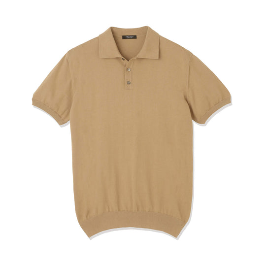 イタリア製 半袖ポロ コットンニット キャメル