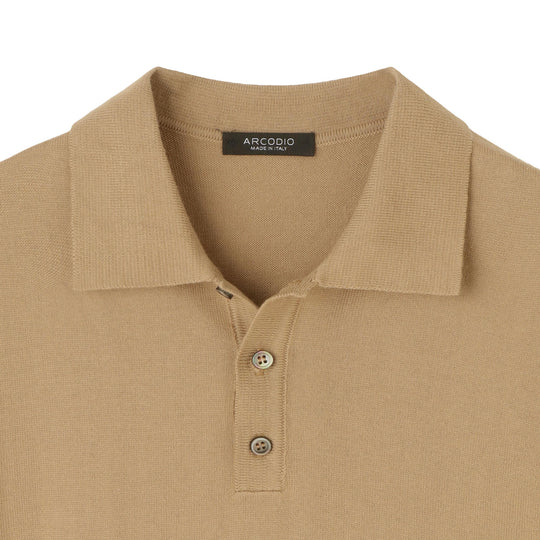 イタリア製 半袖ポロ コットンニット キャメル