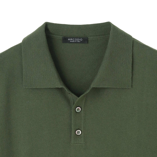 イタリア製コットンニット 半袖ポロ  アーミー