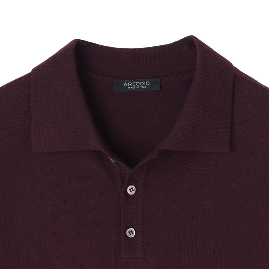 イタリア製コットンニット 半袖ポロ ボルドー