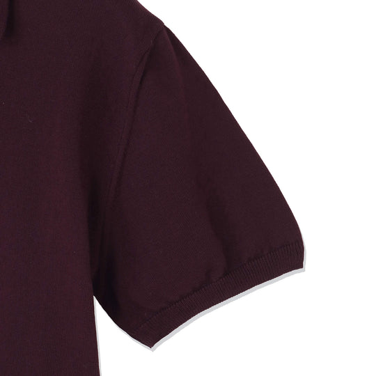 イタリア製コットンニット 半袖ポロ ボルドー