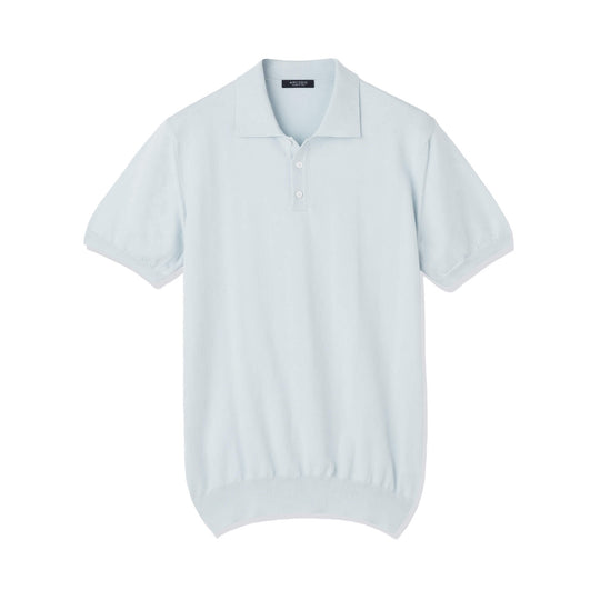 イタリア製 半袖ポロ コットンニット サックスブルー