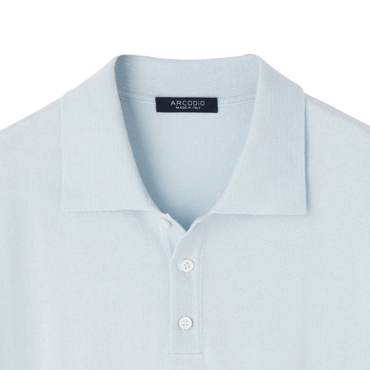 イタリア製 半袖ポロ コットンニット サックスブルー