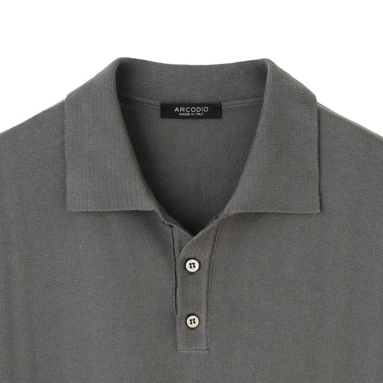 イタリア製 半袖ポロ コットンニット グレー