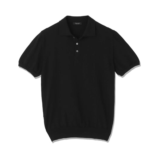 イタリア製 半袖ポロ コットンニット ブラック