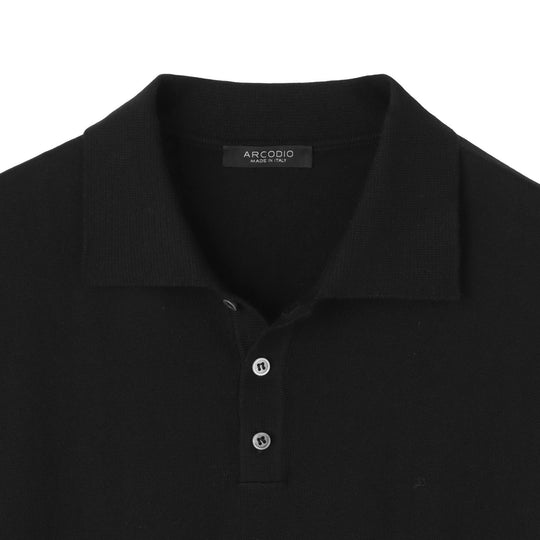 イタリア製 半袖ポロ コットンニット ブラック