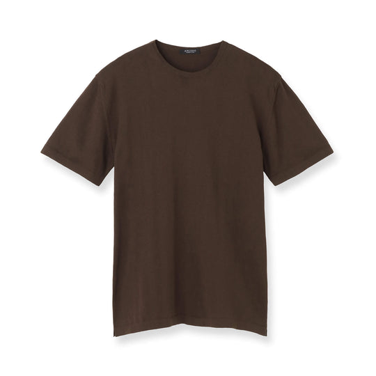 イタリア製 半袖クルーネックコットンニット ブラウン