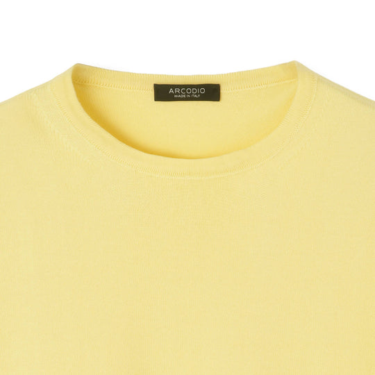 イタリア製 半袖クルーネックコットンニット レモン