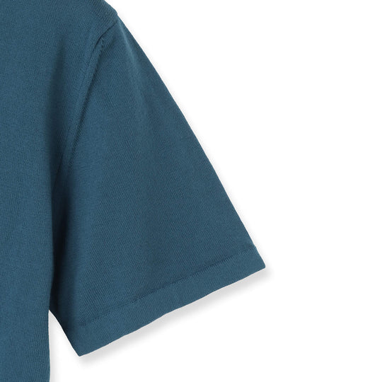 イタリア製コットンニット 半袖クルーネック ピーコックブルー