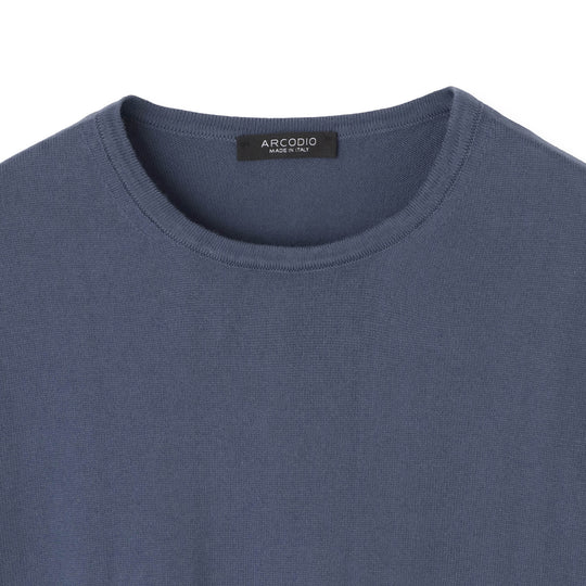 イタリア製 半袖クルーネックコットンニット ブルーグレー