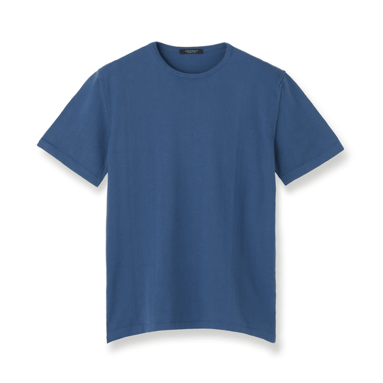 イタリア製 半袖クルーネックコットンニット コバルトブルー