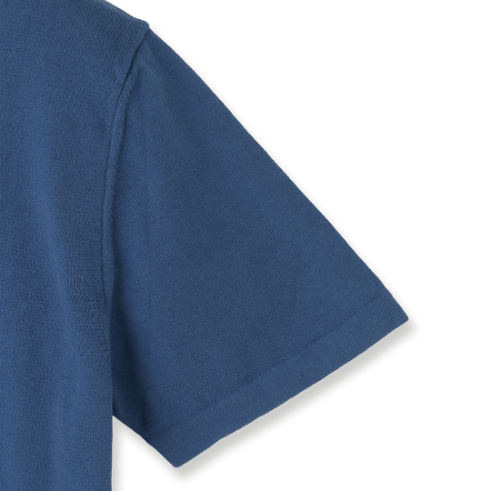 イタリア製 半袖クルーネックコットンニット コバルトブルー