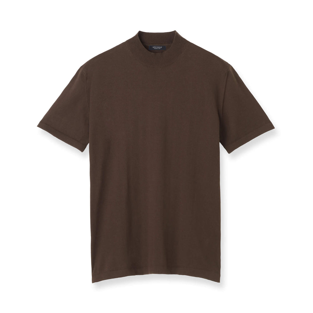 イタリア製コットンニット 半袖モックネック ブラウン – MINIMAL WARDROBE