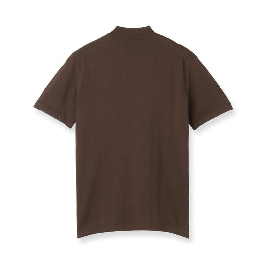 イタリア製 半袖モックネック コットンニット ブラウン