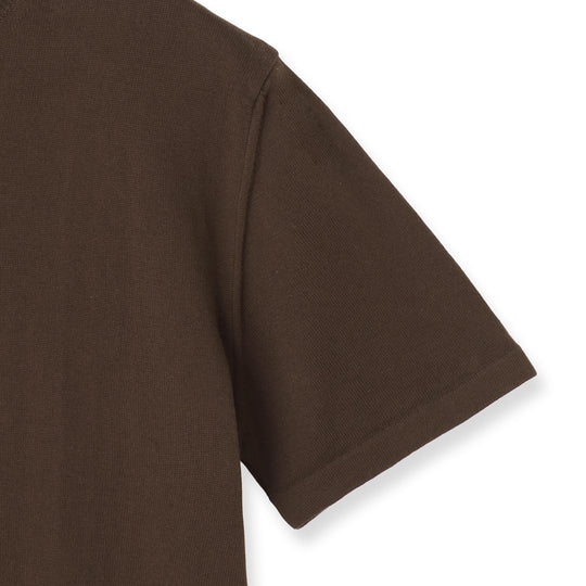 イタリア製 半袖モックネック コットンニット ブラウン