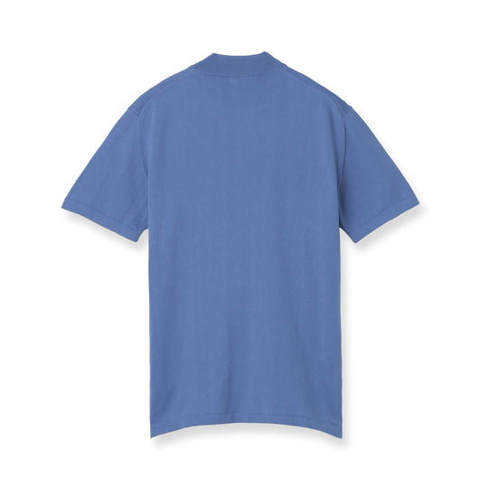 イタリア製 半袖モックネック コットンニット スカイブルー